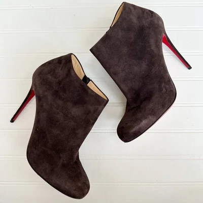 Botas Christian Louboutin marrom camurça Belle Bellisimo salto 38,5 tornozelo - Imagem 1 de 4