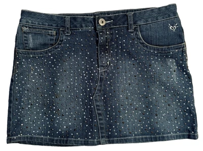 Justice Denim Mini Skirt Girls Size 14 1/2 Rhinestones w built in jersey shorts - Image 1 of 4