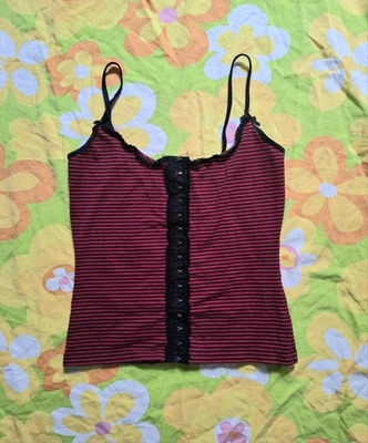 Y2K 2000s Vintage Energie Red And Black Striped Juniors Size M Corset Tank Top - Image 1 of 4