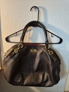 COACH Shoulder Bag Tote Satchel Madison Black Leather About 16x11x5” Jb - Picture 1 of 17