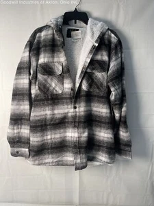 NWT Men's Navy Yard Black/White Plaid Fleece Flannel with Hood, Sz. L - Picture 1 of 3