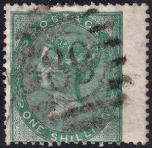1856 SG71 1s DEEP GREEN WATERMARK EMBLEMS GOOD USED LONDON CANCEL CAT £550.00 - Picture 1 of 2