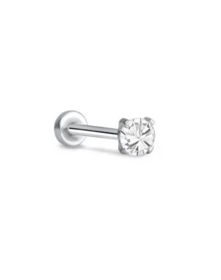 Threadless Labret Push Pin Nose Ring Steel Helix Stud 2.5mm Prong CZ 16G 18G 20G - Image 1 of 2