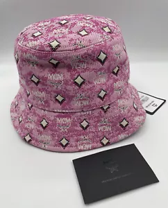 Stylish! MCM Monogram Bucket Hat Fedora Hat In Pink Jacquard NEW - Picture 1 of 9
