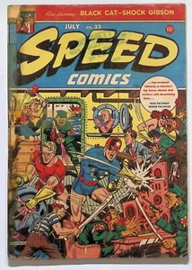 SPEED COMICS 33 (1944) Alex Schomburg WAR cover! BLACK CAT! GIRL COMMANDOS! - Picture 1 of 7