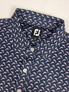 FootJoy Performance Polo Shirt Mens XL Navy Blue Purple Dolphins All Over Print - Picture 1 of 8