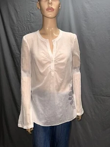 Camicia a tunica Armani Exchange bianca collo a V lino trasparente maniche lunghe taglia media - Foto 1 di 7