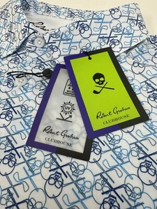 Neu mit Etikett Robert Graham Clubhouse IRON SKULL weiß blau Golf Polo-Shirt Herren XL $ 128 - Bild 1 von 9