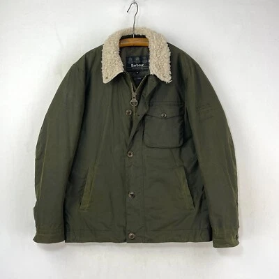 Chaqueta de cera Barbour Steve McQueen Agusta para hombre abrigo Harrington Sherpa verde mediano Foto 1 de 4