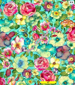 QT "ROSALYN" 27299, 27303 BRIGHT FLORAL MARBLED  FABRICS SELECTION - Picture 1 of 6