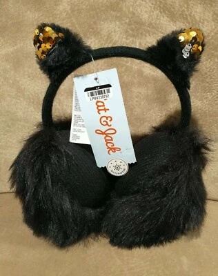 Orejeras Cat & Jack OSFM para niñas talla única negras con lentejuelas doradas tejido de felpa suave  Foto 1 de 4