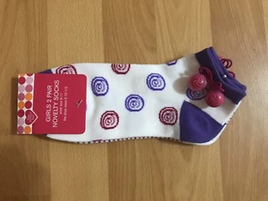 NWT 2 Pairs Girls Size 9-11 Shoe Size 2-10.5 White Purple Novelty Ankle Socks - Picture 1 of 3