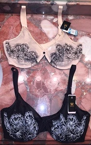 Nwt Wacoal Fragile Drama Hautfarben Schwarz Bestickt Blumen Ungefüttert Sheer Uw - Picture 1 of 11