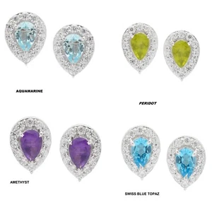 925 Sterling Silver Teardrop Stud Earrings in Peridot/Amethyst/Topaz/Aquamarine - Picture 1 of 9