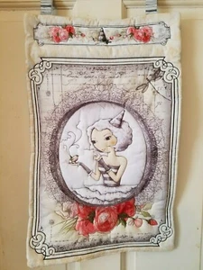 victorian girls bird flowers hat room decor quilted wall hanging handmade - Picture 1 of 3