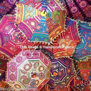 1 Pc Decorative Indian Hand Embroidered Parasol Vintage Sun Shade Umbrella Multi - Picture 1 of 4