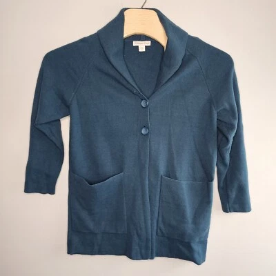 Cárdigan para mujer Coldwater Creek azul verdoso plumero tejido bolsillos talla pequeña M Foto 1 de 4