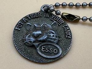 Vintage Esso Key Chain Charm Tag Put A Tiger in Your Tank Metal Tons of Patina - Picture 1 of 7