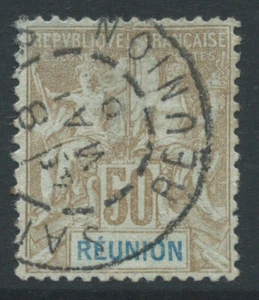 REUNION 1900 SG55 50c brown on azure - name in blue - very fine used. Cat £70 - Picture 1 of 2