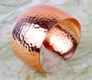 1 Pc Pure Copper Bangle, Women Bracelet Cuff, Healing Bangles, Hammer Cuff Wide - Picture 1 of 4