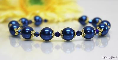 Glass Jewels Gold Armband XL Perlen Glasperlen Blau Länge 22,5 cm #HA004 - Bild 1 von 3