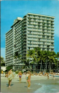 Vintage Honolulu Hawaii HI Ausleger Hotel Waikiki Strandblick Surfer Postkarte - Bild 1 von 2
