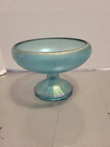 Vintage Northwood Blue Iridescent Tree Of Life Compote Carnival Glass - Picture 1 of 8