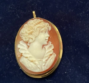 Ciondolo spilla cammeo conchiglia ORO 18 kt ITALIA 1,5” - Foto 1 di 5