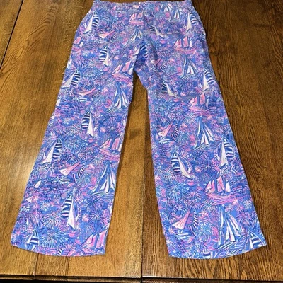 Pantalones Lilly Pulitzer Deri Lino Palazzo It’s A Sailabration Velero Náutico L Foto 1 de 4