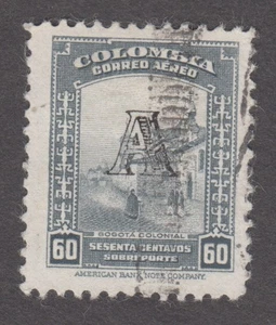 Colombia 1951. Air mail. 60 c. Street in Bogotá. Avianca Overprinted A Sc# C210a - Picture 1 of 2