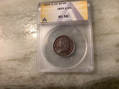 1829  Classic Head 1/2 Cent AU50 - Image 1 of 2