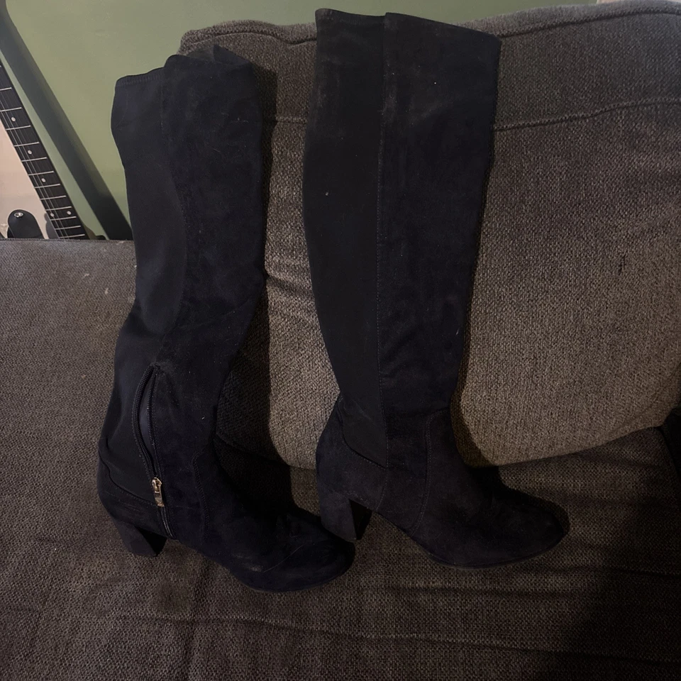 Botas hasta la rodilla Liz Claiborne para mujer talla 10M azul marino tacón grueso cremallera lateral Foto 1 de 4