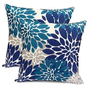 Decorative Throw Pillow Covers Set 18" x 18" (Pack of 2) Blue-no.2 Flower Color - Picture 1 of 8