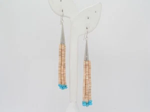 Native American Navajo Handmade Turquoise and Shell Dangle Earrings - Picture 1 of 4