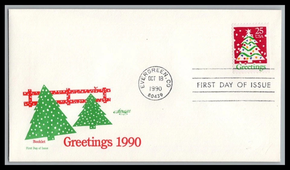 US FDC # 2515 25c Christmas Tree Artmaster   1990, 9p2711 - Image 1 of 1