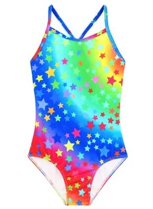 Girls One Piece Swimsuits Cute Rainbow Stars Printed Swimsuit Summer UPF 50+ - Picture 1 of 5