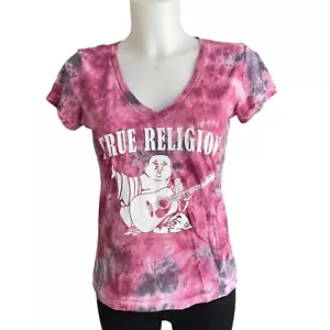 True Religion Women’s Tie Dye V neck short sleeve buddha tee shirt size small - Picture 1 of 9