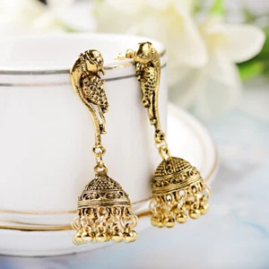 Pendientes Bohemia Bohemia Boda Pavo Real Chapados en Oro 22K Fiesta Bollywood India Joyería - Imagen 1 de 10