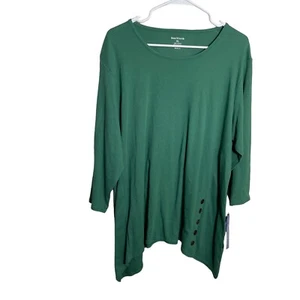 Bon Worth T-Shirt Women's XL Green Round Neck 3/4 Sleeve Button Tee Top NWT - Picture 1 of 10