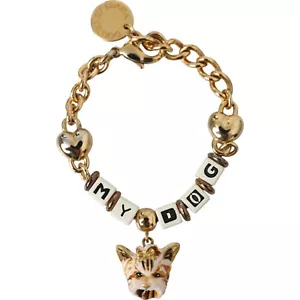 DOLCE & GABBANA Bracelet Gold Tone Brass Chain MY DOG Heart Accessory 1000usd - Picture 1 of 7