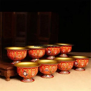 8pc/lot Buddha Alloy Eight Auspicious Symols Buddhism Crafts Sacrifice Bowl Holy - Picture 1 of 8