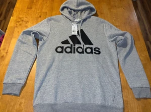 MEN'S LARGE Hoodie Adidas Sweatshirts Big Logo Fleece GK9577 LG L Gray $55 - Picture 1 of 3