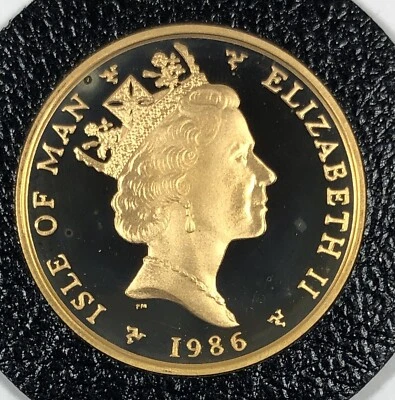 1986 Isle of Man Proof Gold Angle. Perfect. In Capsule. .5oz AGW. B/C - Image 1 of 3