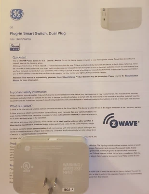 GE PLUG IN ZW 4106 Smart Switch DUAL PLUG Z- WAVE - SCE 106-J2 - Image 1 of 4