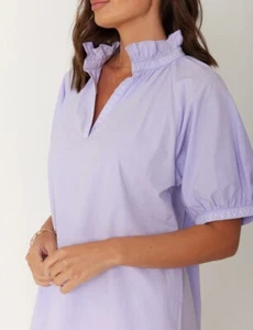 Alexandra Tunic Blouse Size XL Purple Cotton Brand New Short Sleeves V Neck - Picture 1 of 5