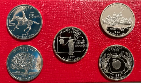1999~S~ Proof State Quarters 5 Clad Proof Coins - Complete From US Mint Coin Set Cover