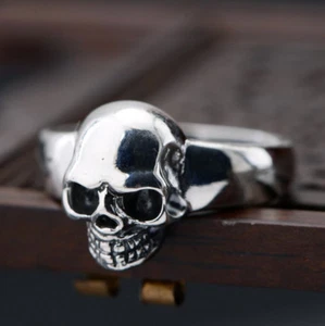 925 Sterling Silver Skull Gothic Skeleton Skull Biker Ring Men A3188 - Imagen 1 de 5