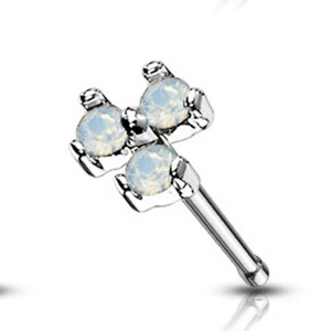 Nose Bone Ring Pinwheel w/Opalite Gems 3.5mm Head 20 Gauge 1/4" Steel Body J - Picture 1 of 3