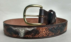 The Kansan Kids Vintage Leather Belt Size 30 Western Theme - Picture 1 of 11