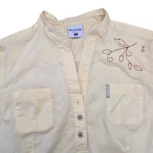 Columbia Embroidered Tunic Top Drawstring Sleeve Collared Shirt L - Picture 1 of 12